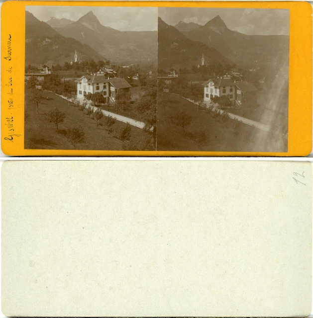 Stéréo, Suisse, Giswill et le lac de Sarnen Vintage albumen stereo card,  Ti