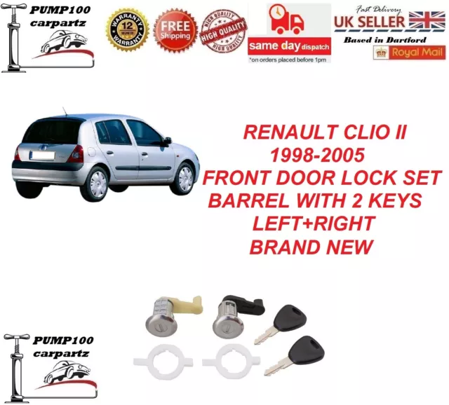 For Renault Clio Mk2 1998-2005 Front Door Lock Set Barrel Left+Right & 2 Keys