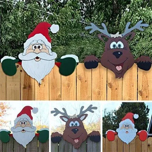 Merry Christmas Outdoor Banner Santa Claus Ornaments Xmas Garden Fence Deco F3J8