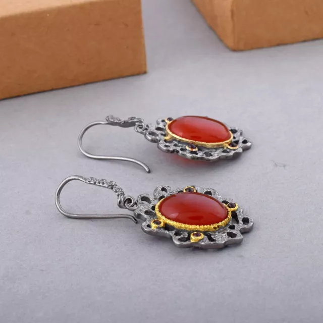 Boucles d'oreilles orange cornaline argent sterling 925 bijoux goutte... 3