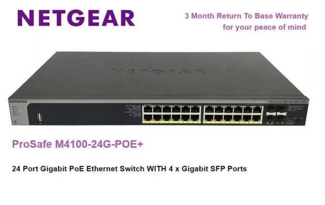 Netgear ProSafe M4100-24G-POE+    24 Port Managed Gigabit PoE+ Switch 3MTH RTB