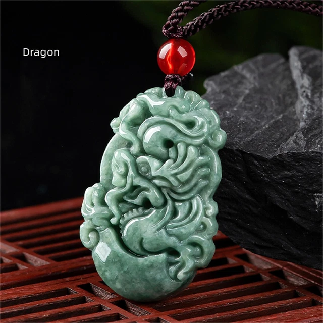 Great Jade Natural Burma Jadeite Hand Engraving Chinese Zodiac Pendant Necklace