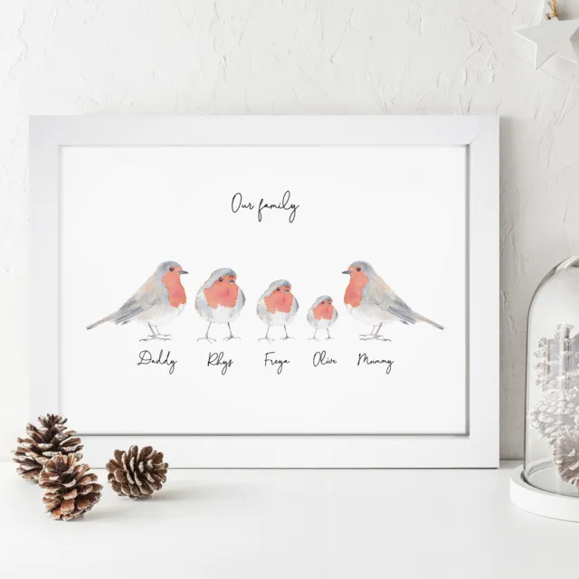 Personalised Robin Family Framed Print Gift Wall Art Father's Day Present Gifts