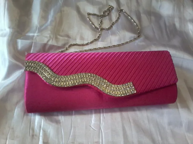 BELLISSIMA BORSA A MANO ROSA Qualità ROSA Matrimonio Serata Abbigliamento Pochette con catena attaccabile