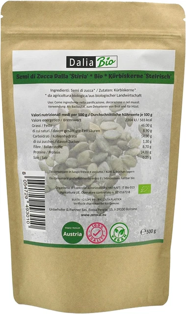 Dalia Bio - Semi Di Zucca BIO Sgusciati Crudi 500G - Provenienza Austria (Stiria