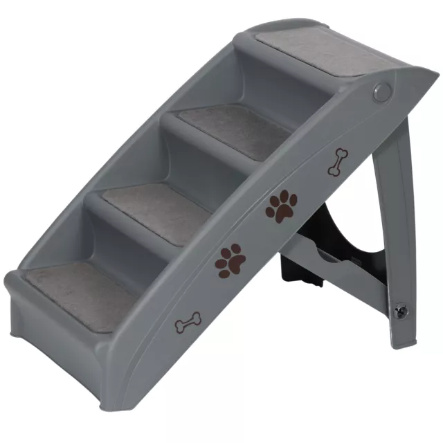 Foldable Pet Stairs 4 Non-slip Steps Dog Ladder w/ Support Frame High Bed Gray