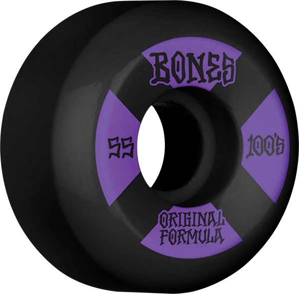 BONES 100's OG V5 #4 55mm BLACK W/PUR WHEELS SET