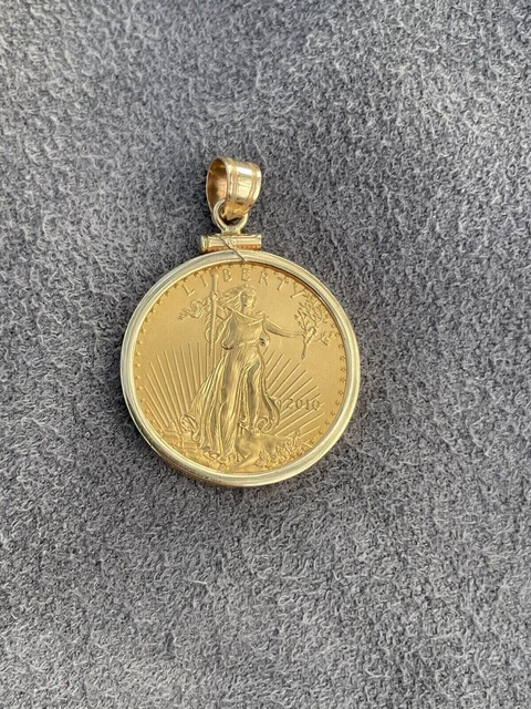 3CT American Eagle Coin set in 14k Yellow Gold Over Screw Top Coin Pendant
