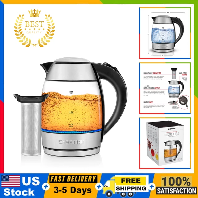 Silver - Electric Tea Infuser Glass Kettle, 1.8 Liter, Stainless Steel