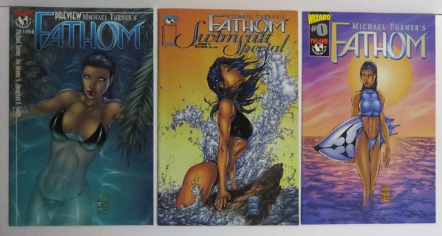 Michael Turner's FATHOM Lot of 3 ~ #0, Preview (1998) & Swimsuit Special (1999)