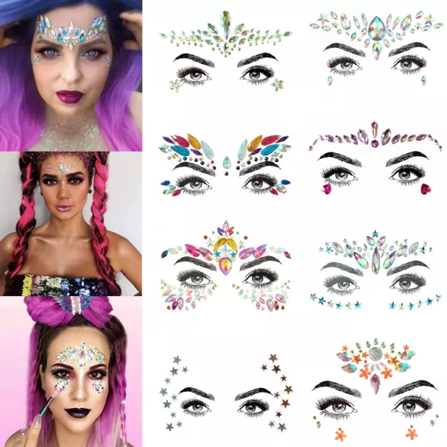 3D Diamond Face Jewels Glitter Tattoo Eyebrow Stickers Makeup Rhinestones  Party✔