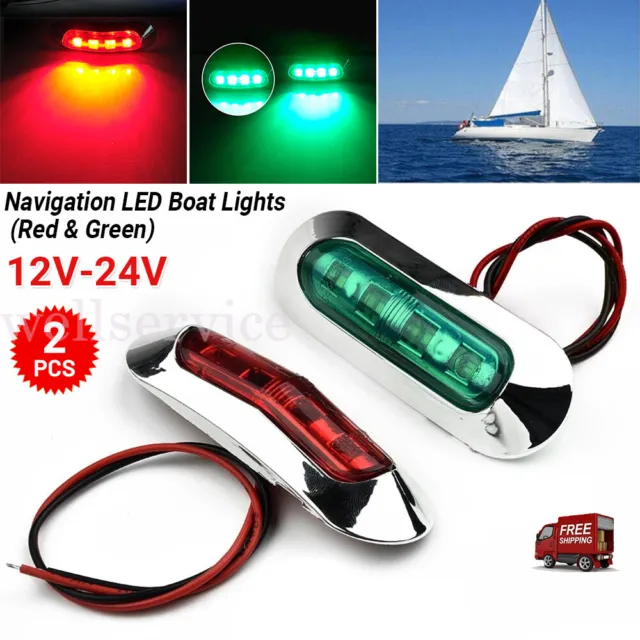 2X LED Signal Nav Navigation Lights Strip Port Starboard Marine Boat Red & Green