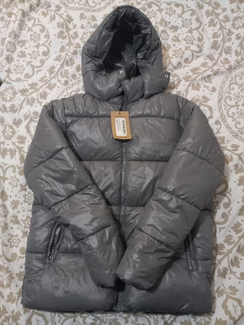 Boohoo Man Mens High Shine Panel Puffer Coat Jacket Gray Size M NWT