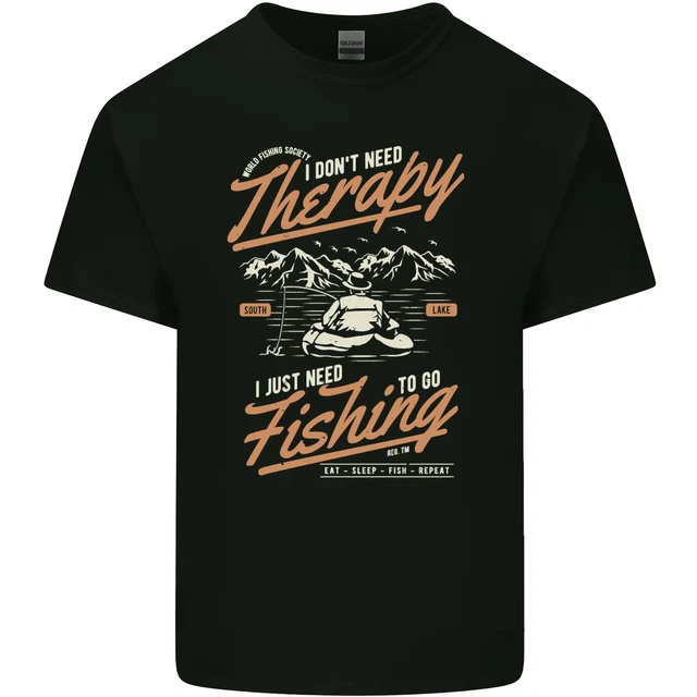 Fishing Therapy Funny Fisherman Mens Cotton T-Shirt Tee Top