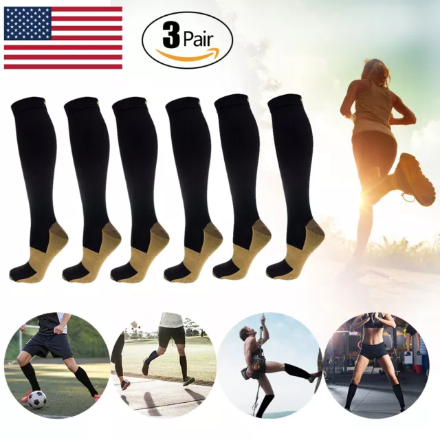 3 Pairs Copper Infused Compression Socks 20-30mmHg Graduated Mens Womens S-XXL