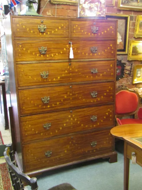 Fabulous Antique Mahogany Late 19Th Century Inlaid Tall Chest Of Draws