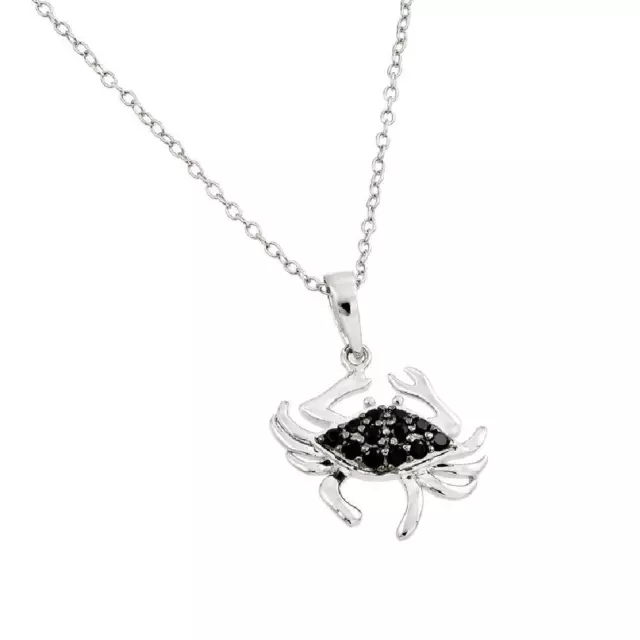 Sterling Silver Necklace w/ Black CZ Stones Crab Pendant