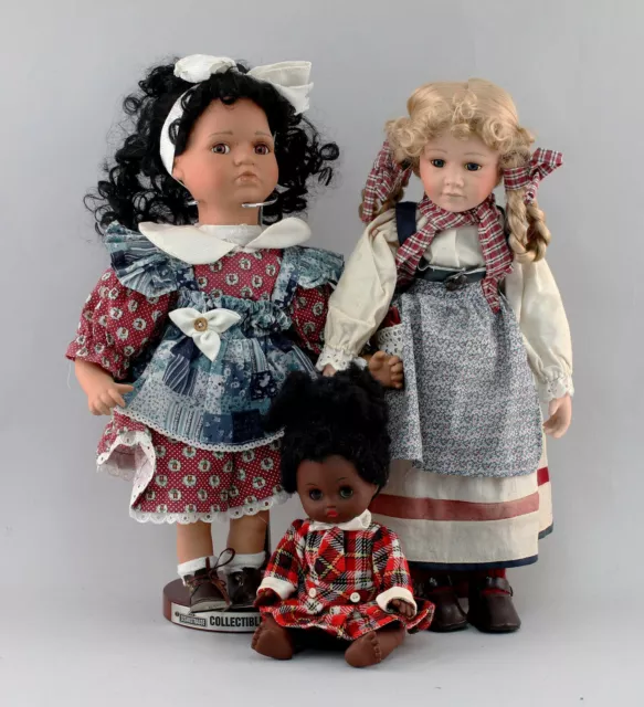 9110061-d  3 Stück süße Künstler-Puppen Mädchen Farbige Porzellankopf