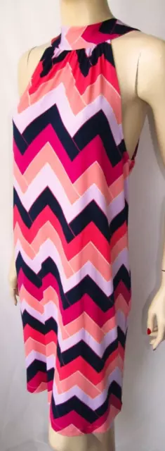 NWT Trina Turk XL Chevron Stripe Shift Dress Mock Halter Tie Back Pullover $128