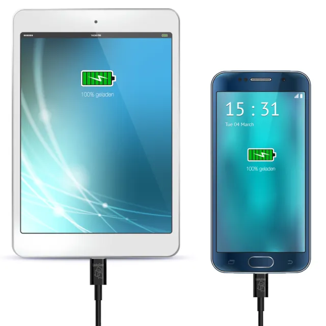 Micro USB 2m Kabel Sync Ladekabel für Tablet Smartphone & Co in schwarz 3