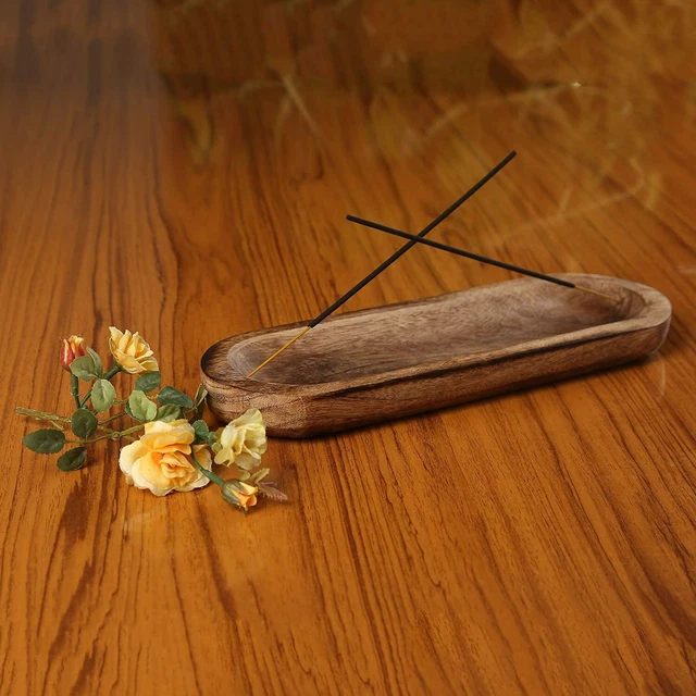 KAIZEN CASA INCENSE Burner Stick Holder Ash Catcher Wooden Handmade