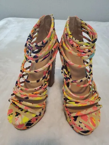 NWOT BAMBOO Tournament Strappy Platform Heels Size 7 M 37 Shoes Multicolor