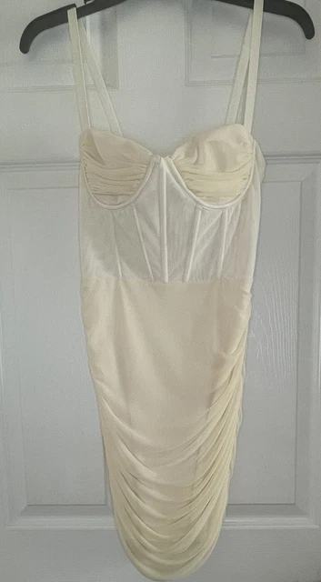 overload mesh bodycon corset mini dress in ivory Chiffon Ruffle Gown with Tie-Back