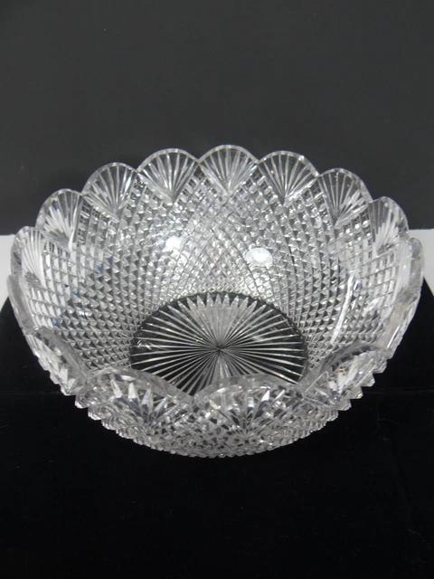 American Brilliant Period ABP Hand Cut Glass Bowl Strawberry Diamond Fan