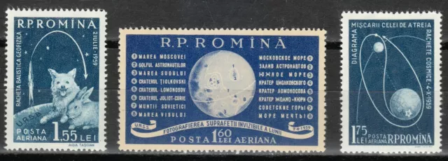 Romania 1959 MNH Mi 1824-1826 Sc C73-C75 Soviet conquest of space.Animals.Lunik