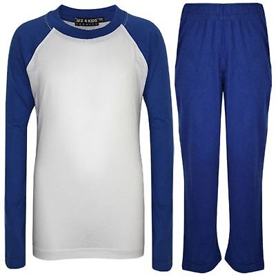 Kids Girls Boys Pyjamas Designer Plain Royal Blue Contrast Sleeves Nightwear PJS