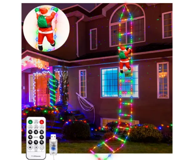 Christmas Decorations LED Ladder Lights - Climbing Santa Claus Outdoor Christmas