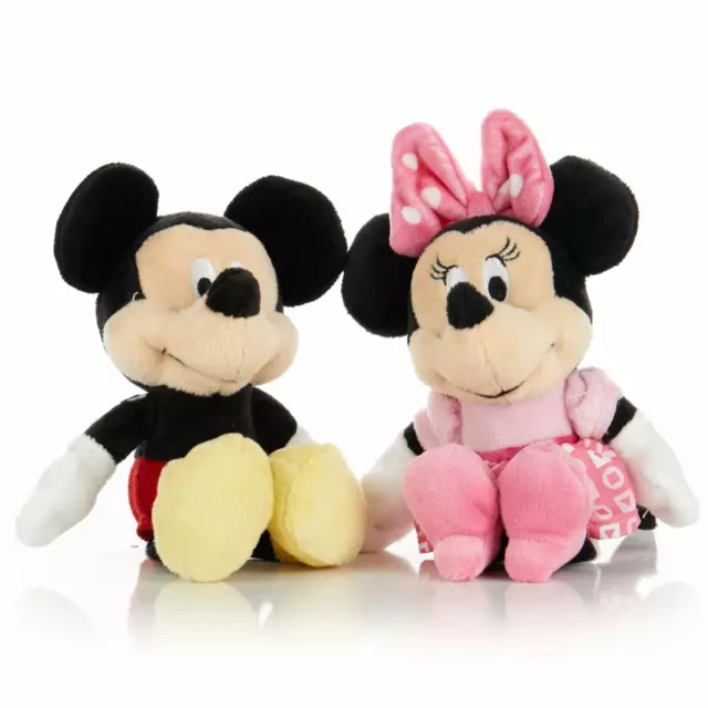 2PC Set: 7" Disney Baby Mickey Minnie Mouse Stuff Animal Plush Toy Mini Jingler