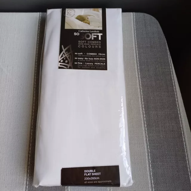 Catherine Lansfield Flat Sheet White Percale Double 230 x 260 cm Non Iron New 2