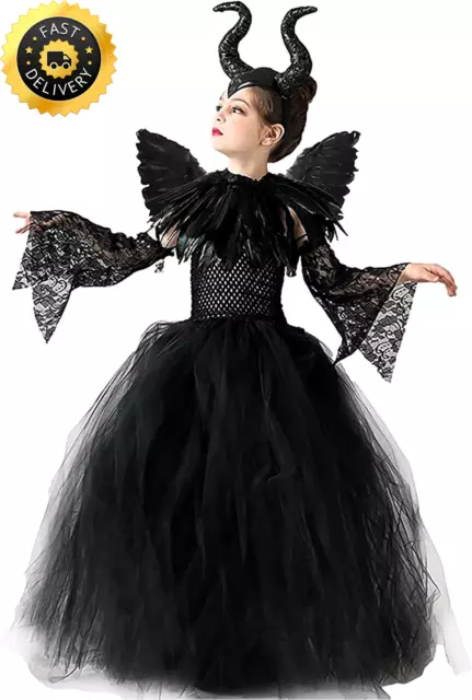 Malefica Costume Da Regina per Bambine (S), Strega Cattiva Maleficent Halloween