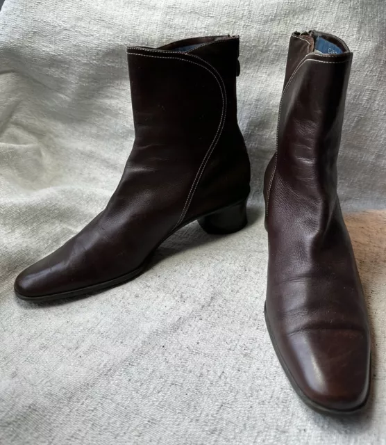 Vintage Circa Joan&David Women’s Brown Leather /Fabric Ankle Boots Sz8.5M Used