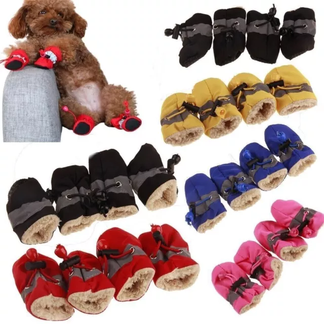 4PCS Waterproof Pet Non-Slip Shoes Winter Dog Cat Snow Boots Warm Puppy UK