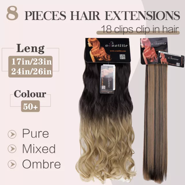 AU 8 Pieces Clip In Hair Extensions Full Head Natural As Human Real Long Thick 3