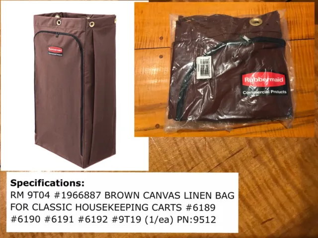 Rubbermaid 1966887  Replacement bag janitorial cart 30 gallon Brown Canvas New