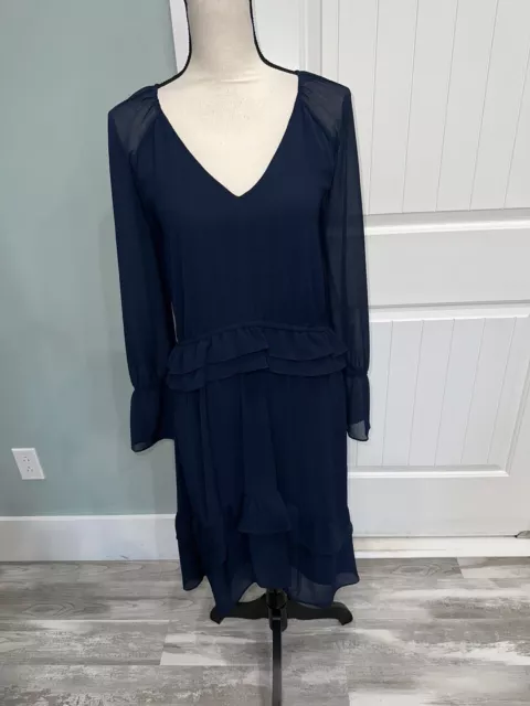 Ramy Brook Waverly Navy Blue Ruffle Hem Midi Dress Size Small 2
