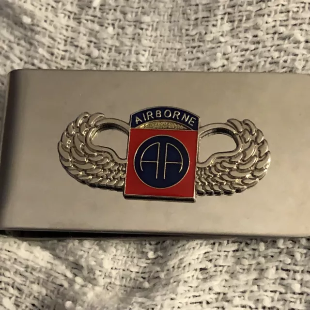 US Army 82nd Airborne Division Silver Metal Money Clip Wings