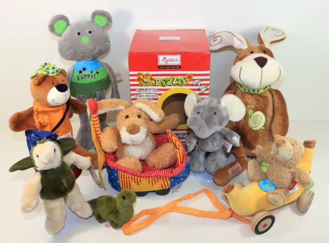 10x Sigikid Plüsch Hase Handpuppe Elefant Käfer Maus Ziehtier Konvolut Sammlung