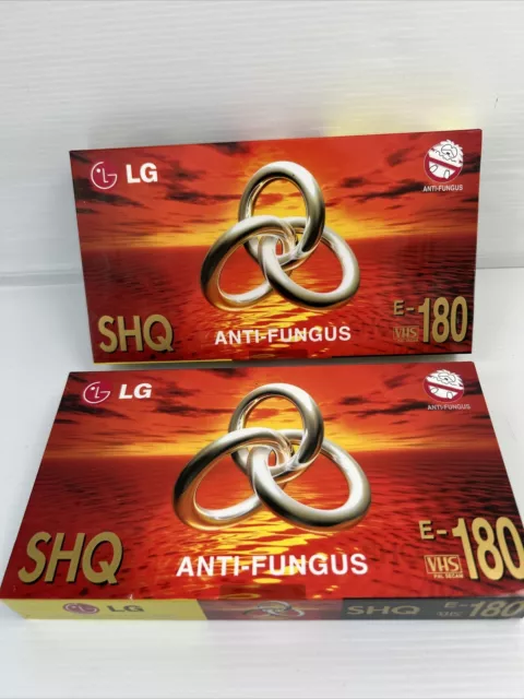 2 × LG SHQ Anti-Fungus Blank Video Cassette Tape VHS E-180 *New Sealed *