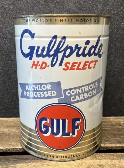 Vtg 1960-64 Gulf Gulfpride HD Select Motor Oil 5 Quart Oil Can Tin