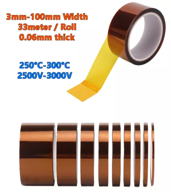 Kapton Polyimide Tape Heat Resistant Adhesive Insulation Width3mm-100mm 33m/roll