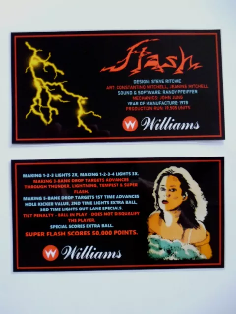 * * 'FLASH' Williams 1978 Custom Instruction/Apron Cards * * (New)