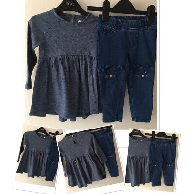 Next Baby Girls Striped Tunic Top & Carter’s Stretch Leggings Jeans 12-18 Months