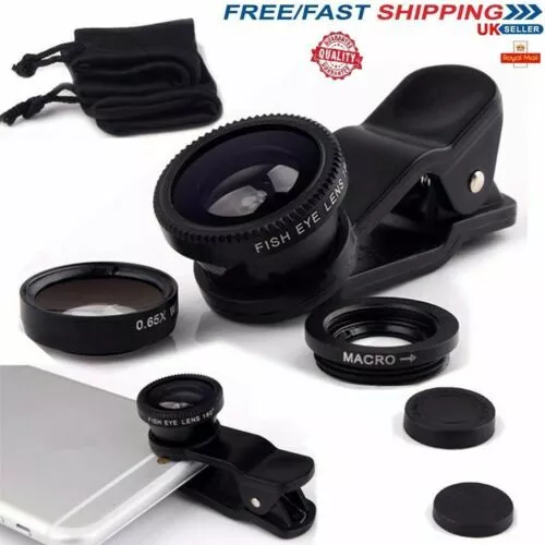 3 in 1 Universal Fisheye Wide Angle Macro Clip Lens Kit For Samsung iPhone iPad