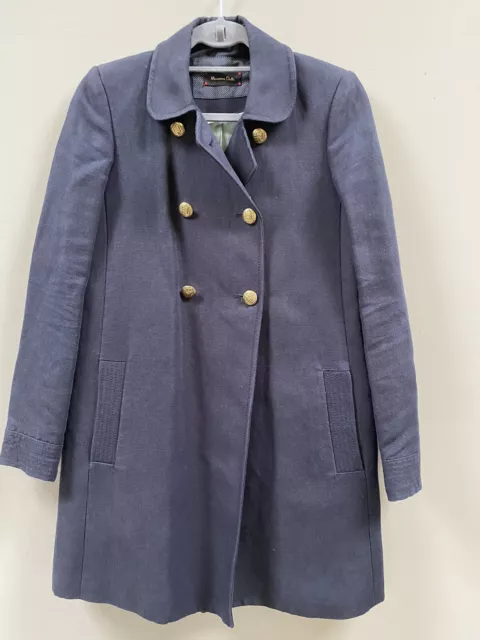 MASSIMO DUTTI Navy Womens Pea Coat Jacket EU 36 Size Small Wool