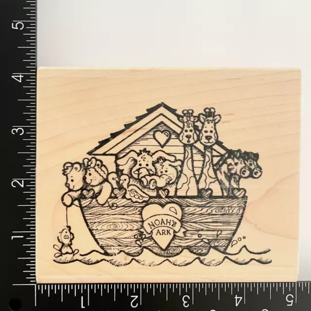 Noahs Ark Large Boat Giraffe Elephant Animals Wood Mounted Rubber Stamp