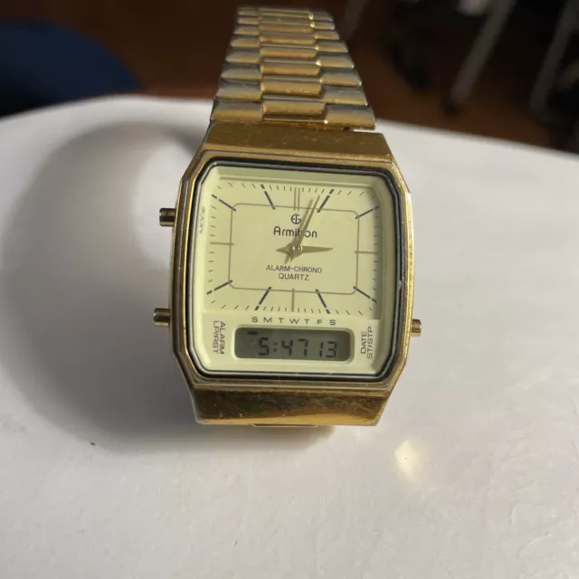 ARMITRON MEN'S ANALOG-DIGITAL Gold-Tone Stainless Steel Bracelet Watch ...